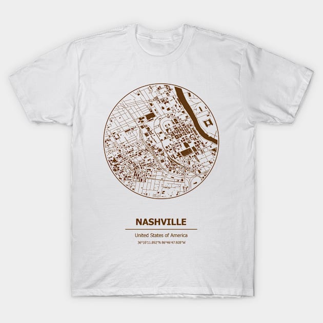 Nashville city map coordinates T-Shirt by SerenityByAlex